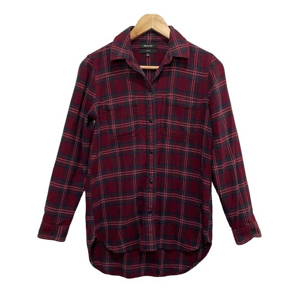 Madewell Ex-Boyfriend Flannel Shirt Burgundy Plaid Button Down XS G4495